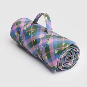 Baggu Puffy Picnic Blanket NWT Green Star Plaid RARE In Hand